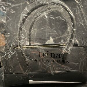 Trina Turk Vegan Leather Black Satchel Crossbody Strap Gold Hardware NWT